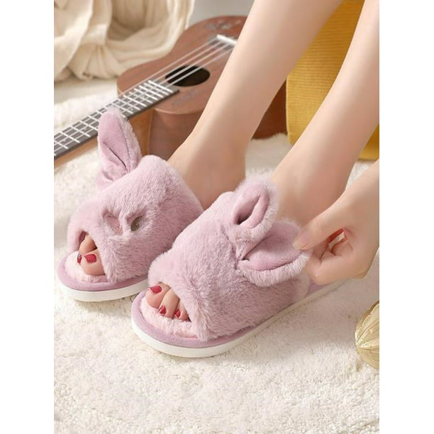 Home Open-Toe Slippers Cute Rabbit Animal Couple Indoor Shoes Non-Slip Sandals Sole for Men and Women 